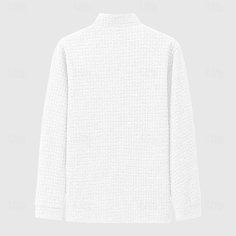 Men's Waffle Polo Shirts Pullover Sports & Outdoor Daily Wear Quarter Zip Long Sleeve Fashion Comfortable Color Block Zip Up Pocket Spring &  Fall Cross-Seasons Regular Fit Black White Navy Blue3