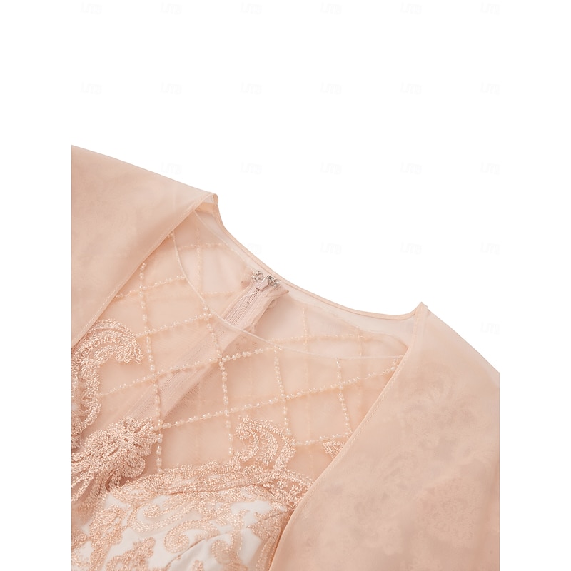 Two Piece Sheath Beach Wedding Mother of the Bride Dress Wedding Guest Elegant Jewel Neck Knee Length Chiffon Lace 3/4 Length Sleeve Wrap Included Jacket Dresses with Beading Appliques4