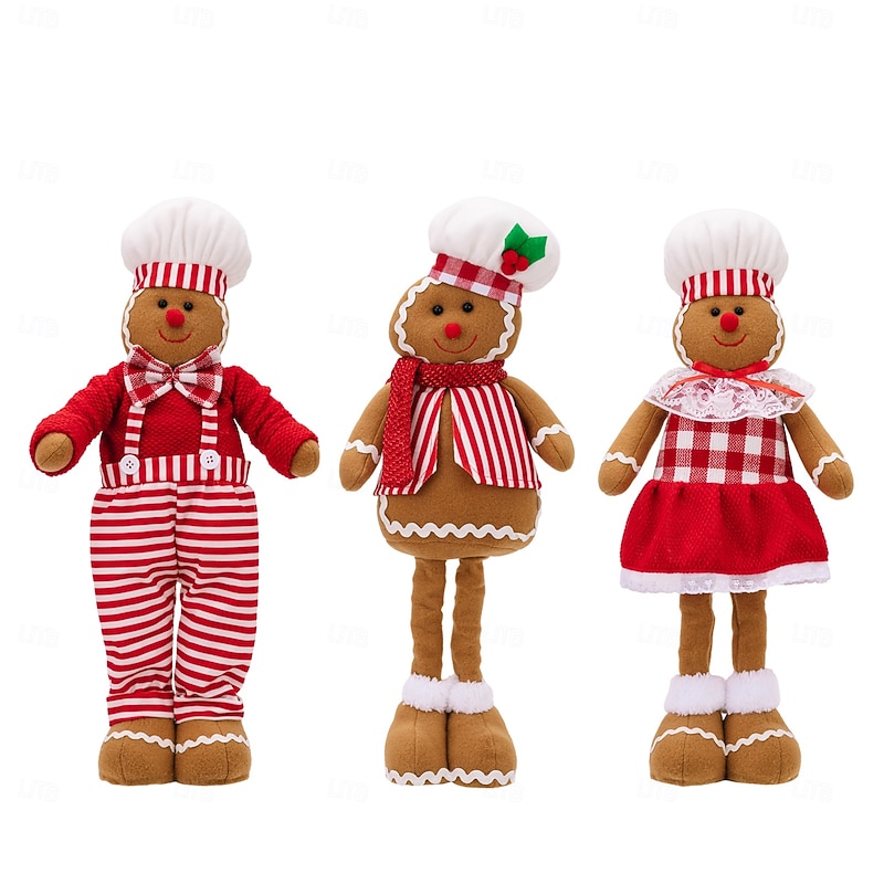 Christmas Gingerbread Man Telescopic Doll Ornament, Decorative Creative Telescopic Gingerbread Man Doll with Chef Hat, Gingerbread Man Telescopic Doll Ornament for Xmas3