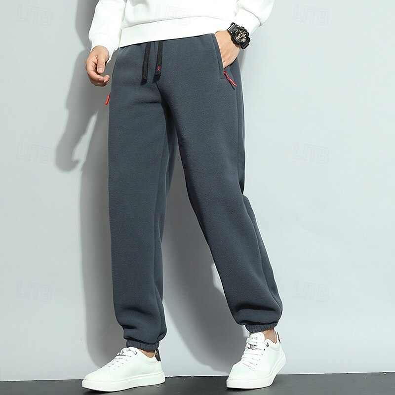 Men's Sherpa Fleece Pants Sweatpants Joggers Trousers Drawstring Zipper Pocket Elastic Cuff Plain Comfort Warm Full Length Outdoor Casual Daily Sports Fashion Black Blue