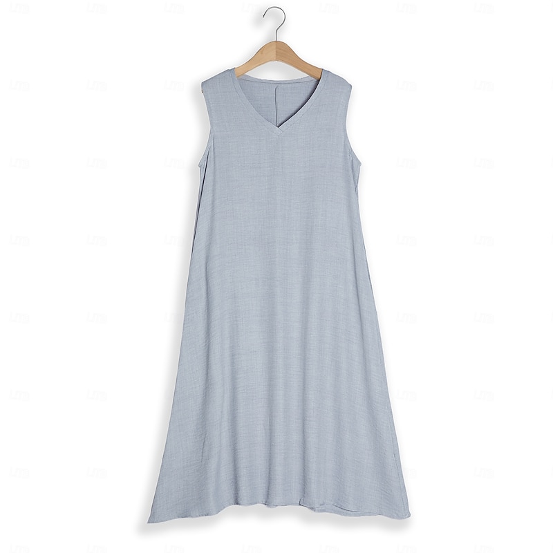 Women's Pink Blue khaki Summer Spring Maxi long Dress Maxi Dress Cotton Linen Dresses Casual Dress Sundress Basic Modern Daily Weekend Loose Fit Plain V Neck4