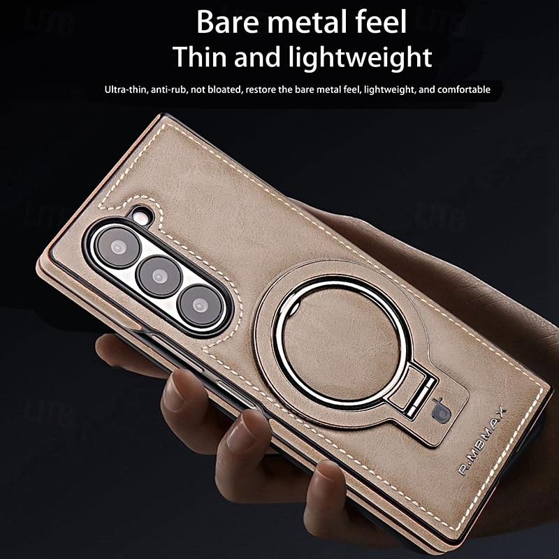 Phone Case For Samsung Galaxy Z Fold 6 Z Fold 5 Z Fold 4 Z Fold 3 Back Cover with Stand Holder Support Wireless Charging Shockproof Retro TPU PU Leather3