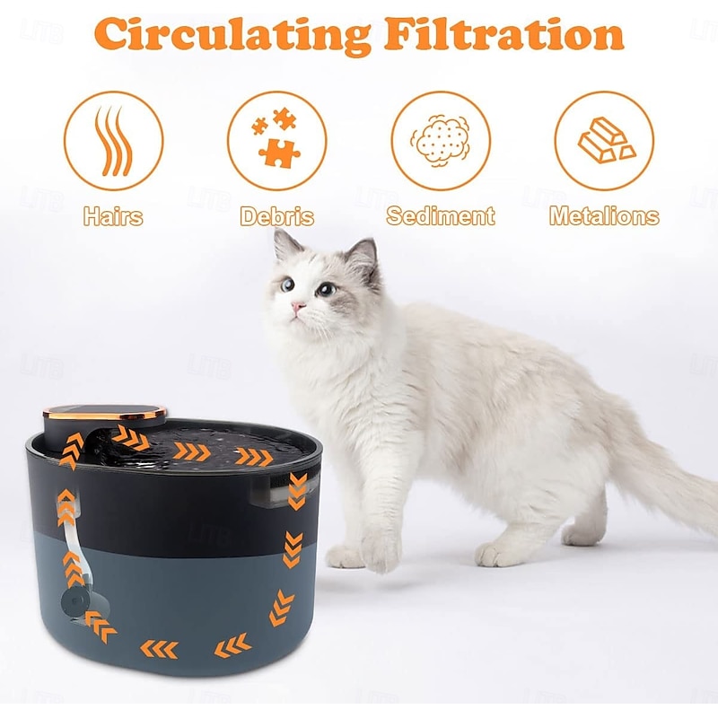 Dog Cat Pets Water Bottle / Automatic Drinking Bowl 2.4 L ABS+PC Durable Easy to Install Fountain Solid Colored Black Bowls & Feeding Home4