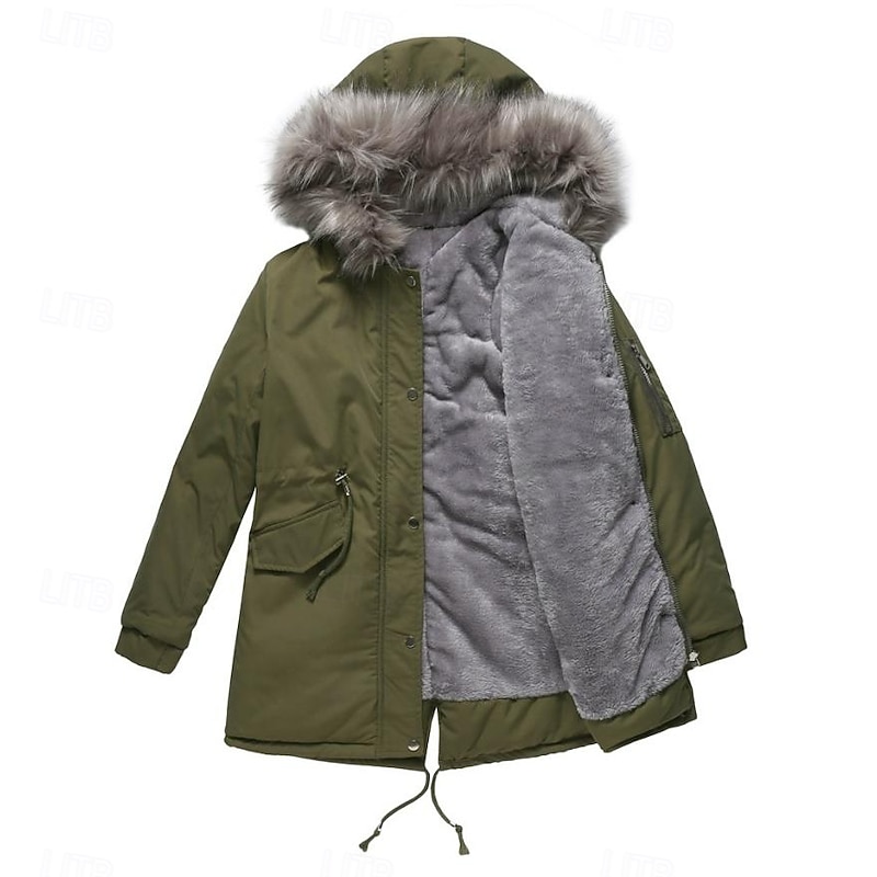 Women's Winter Coat Windproof Warm Zipper Outdoor Solid Color Work Casual Zipper Hoodie Loose Fit Long Sleeve Outerwear Black Red Green Winter2