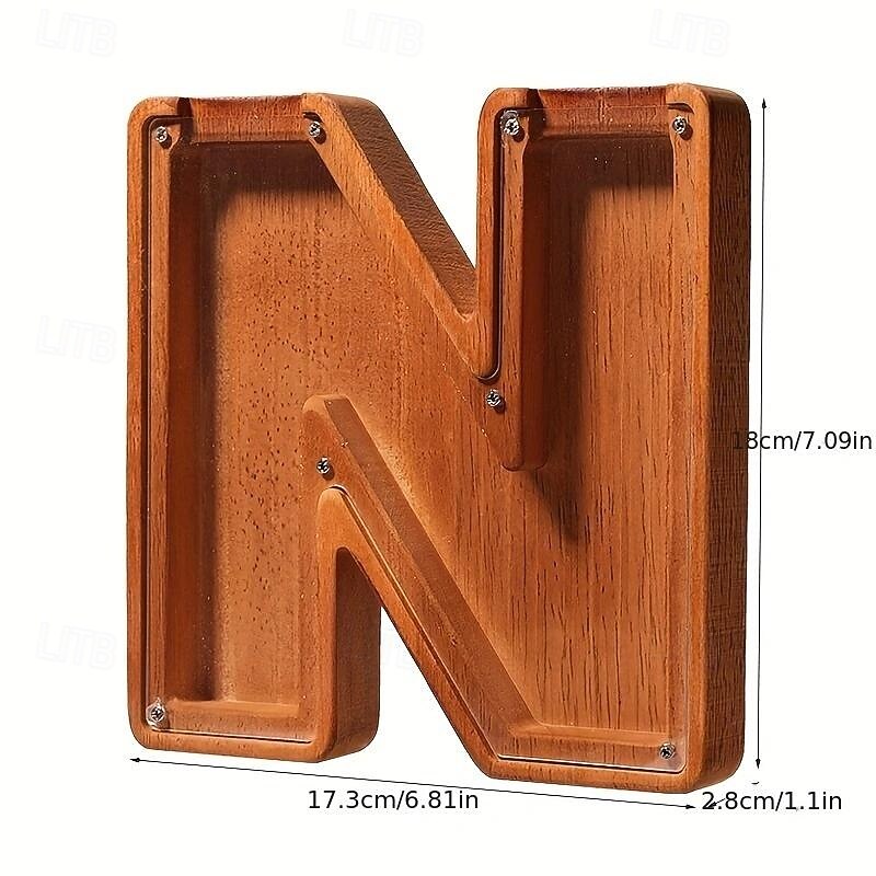 Wooden Lettered Piggy Bank, Personalized Lettered Bank, Wooden Bank 26 English Alphabet Bank, Home Decoration Children's Gifts Halloween Christmas Gift hanksgiving Day easter gift