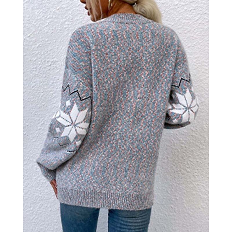 Women's Ugly Cardigan Open Front Knit Knitted Textured Fall Winter New Year Fashion Streetwear Daily Long Sleeve Snowflake Pink Light Grey3