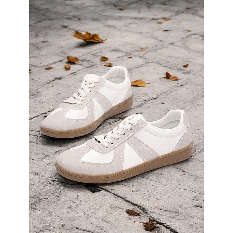 Women's Retro White Suede and Leather Sneakers - Casual Gym Shoes for Everyday Comfort2