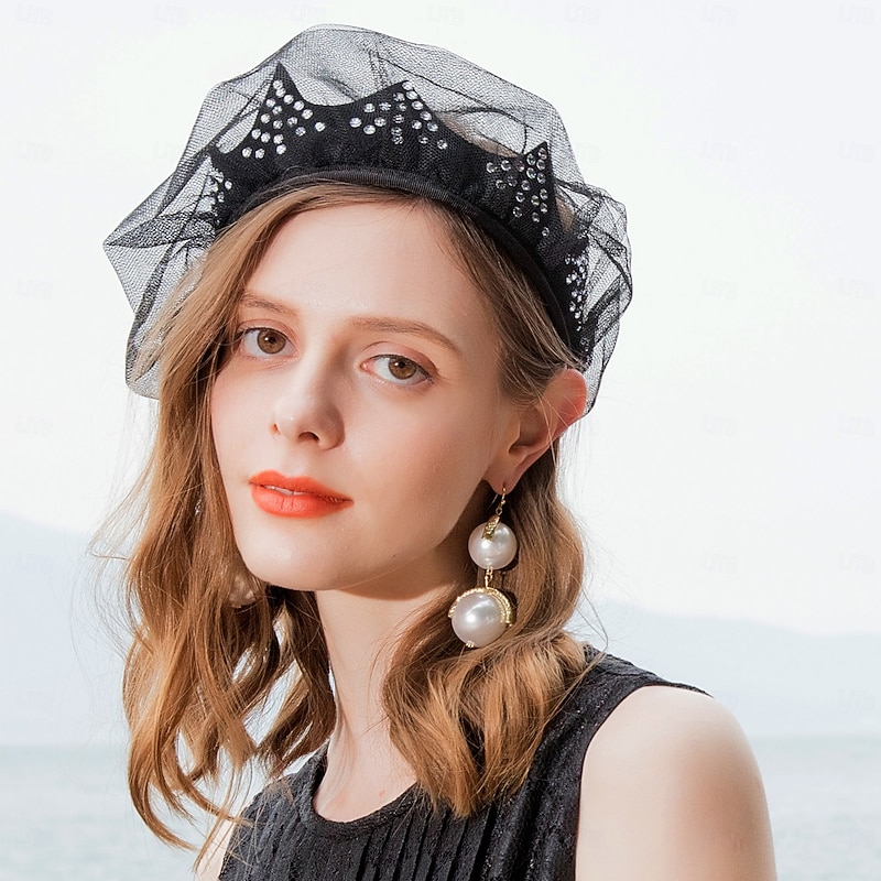 Headwear Fiber Beret Hat Floppy Hat Top Hat Wedding Cocktail Elegant Wedding With Rhinestone Smooth Headpiece Headwear2