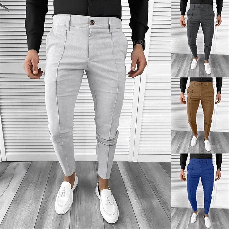 Men's Dress Pants Tapered pants Trousers Chinos Buttons Pocket Plain Comfort Formal Party Work Fashion Classic Style Black White Micro-elastic