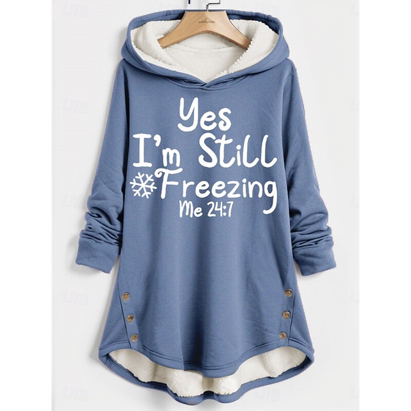 Women's Hoodie Sweatshirt Pullover Fleece Lined Warm Pajamas Letter Street Dailywear Button Print Casual Long Sleeve Micro-elastic Fall Winter Comfrt Breathable Soft Fabric