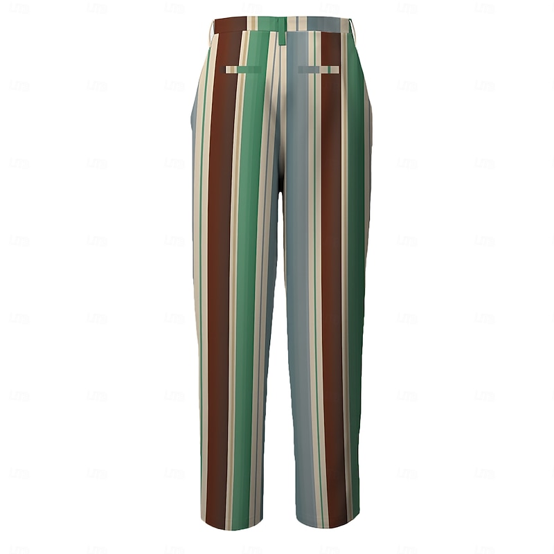 Men's Graphic Geometric Dress Pants Mid Waist Vintage Casual Formal Dailywear Pocket Summer Spring Fall Green2