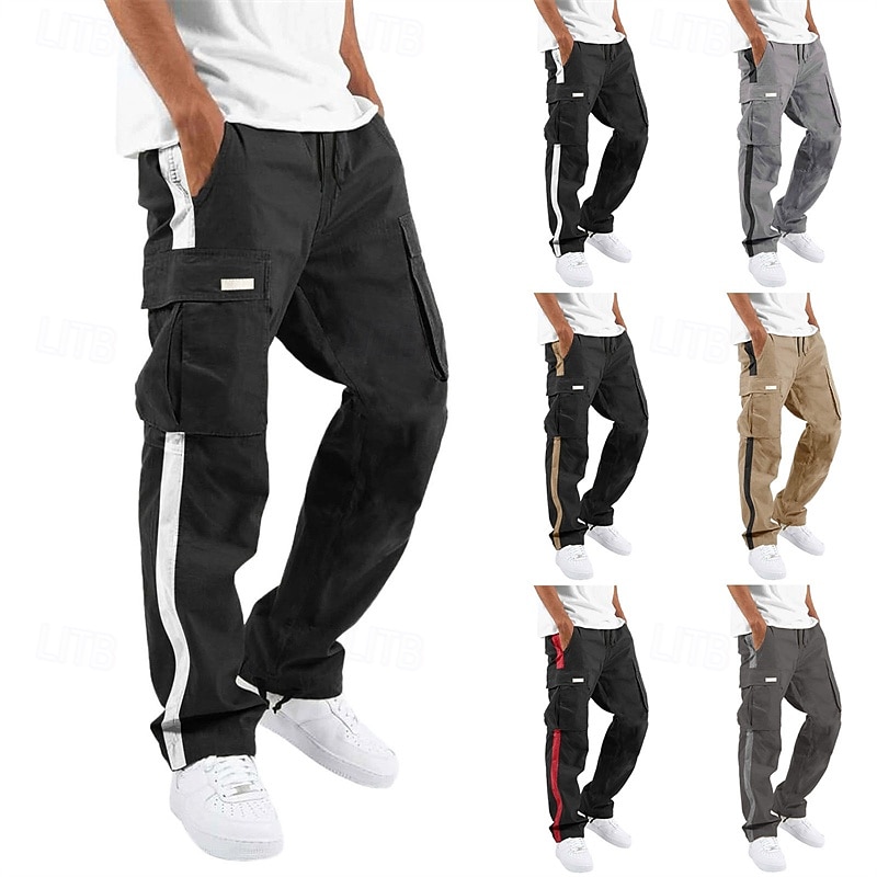 Men's Cargo Pants Trousers Drawstring Elastic Waist Multi Pocket Color Block Wearable Outdoor Daily Camping & Hiking Fashion Classic White / Black Black