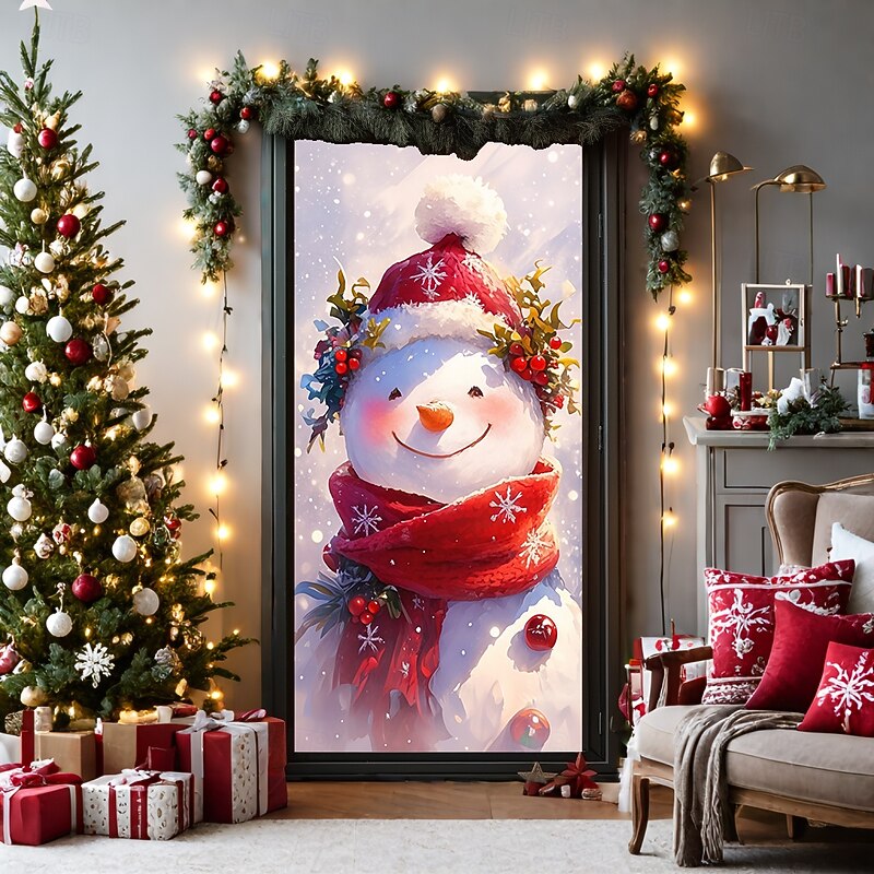 Christmas Door Decorations Door Covers Xmas Snowman Door Tapestry Door Curtain Decoration Backdrop Door Banner for Front Door Farmhouse Holiday Party Decor Supplies Indoor/Outdoor3