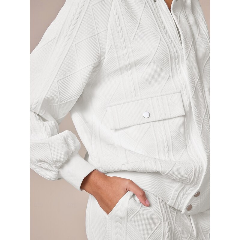 Casual Crew Neck Textured Raglan Sleeve Bomber Jacket2