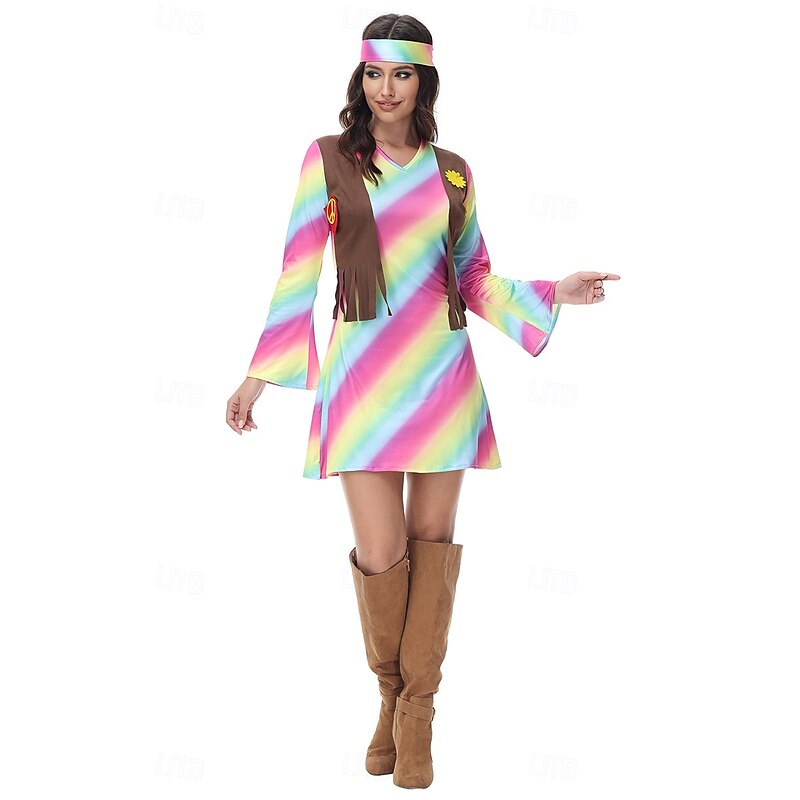 Hippies Halloween Cosplay Costume Halloween Group Couples Costumes Couples Carnival Costume 1970s Disco Adults' Men's Women's Halloween Carnival Masquerade Party Easy Halloween Costumes Dress Up3