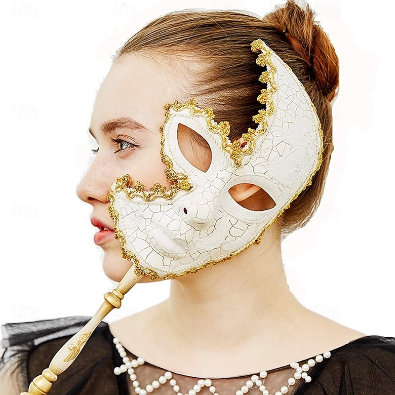 Halloween Mask Venetian Mask Mask On a Stick Carnival Mask Adults' Women's Halloween Carnival Mardi Gras Party Evening Wear Masquerade Prom Easy Halloween Costumes Dress Up