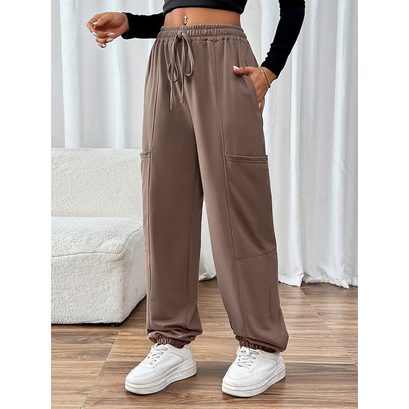 Women's Active Active Streetwear Trousers Full Length Pocket Stretchy dark brown Fall Winter