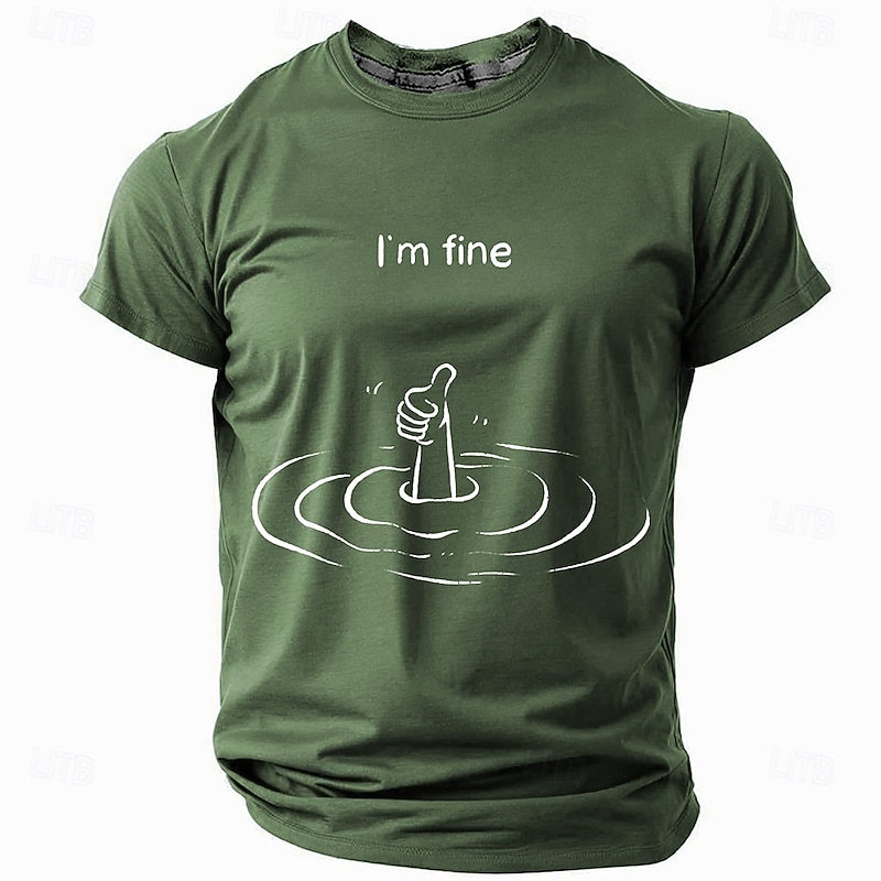 Men's Short Sleeve Graphic T-Shirt | "I'm Fine" Sinking Thumbs Up Humorous Tee | Relatable Lifestyle Design4