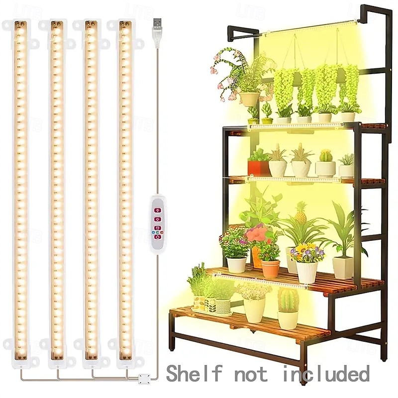 LED Full Spectrum Plant Grow Light Sunlight Growing Lamp USB 5V for Indoor Plants Cabinet Vegetable Greenhouse 1/2/4pcs (Shelf not Included)3