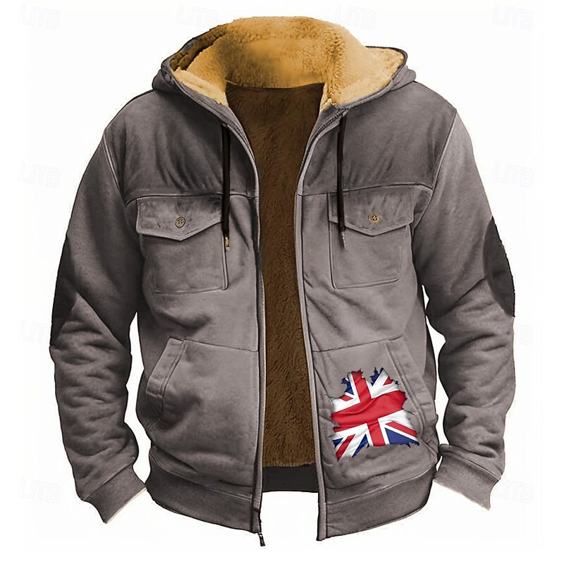 Men's UK Fleece Hoodie Hoodies Fashion Cool Long Sleeve Hooded Holiday Streetwear Black Red Zipper Pocket Fall Winter Designer