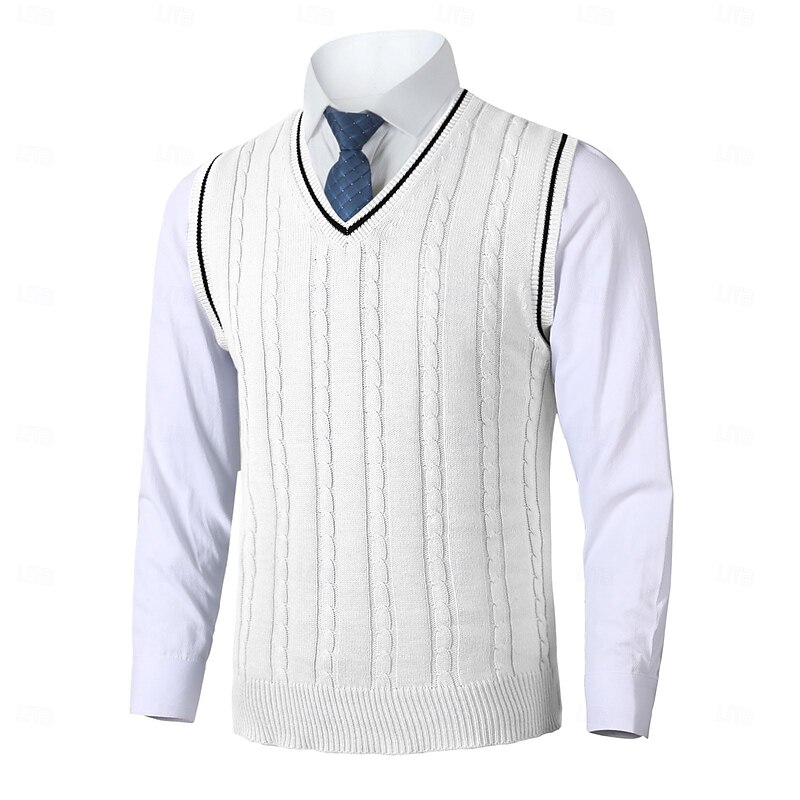 Men's Sweater Vest Pullover Sweater Jumper Dress Sweater Knit Sweater Ribbed Cable Knit Regular Knitted Plain V Neck Keep Warm Modern Contemporary Daily Wear Going out Clothing Apparel Fall Winter 9