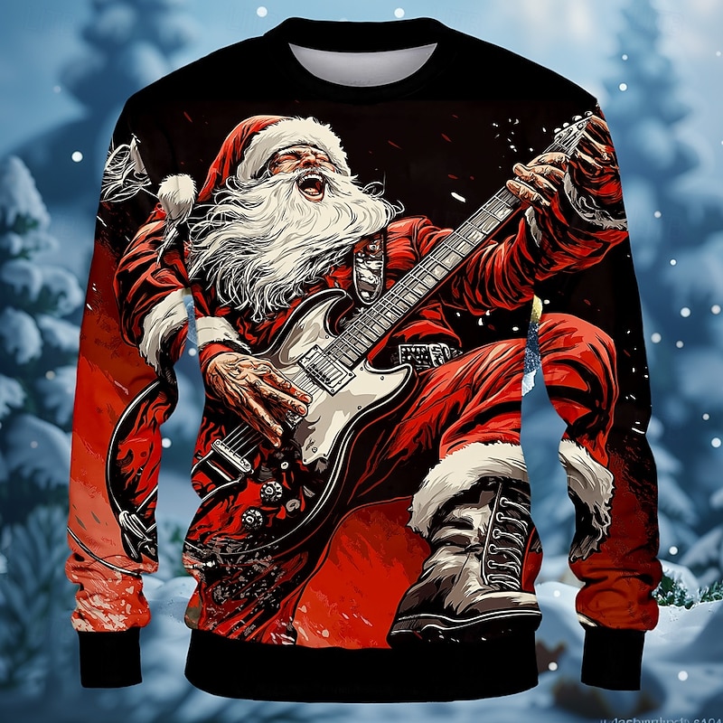 Christmas Men's Santa Claus Musical Instrument Sweatshirts Sweatshirt Sweatshirt Long Sleeve Sweatshirt Crew Neck Cool Rock 3D Printing Streetwear Festival Crewneck Winter Spring &  Fall