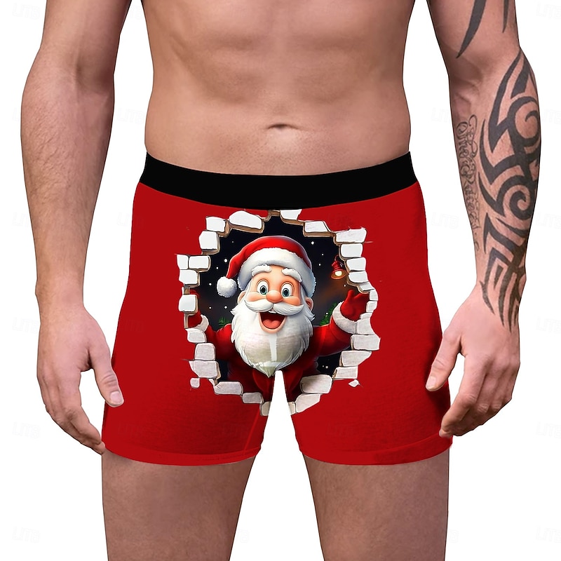 Santa Claus animals Christmas Pajamas Boxer Briefs Underwear Christmas Gift Men's Funny Christmas Pattern Adults Christmas New Year Christmas Eve Christmas Party