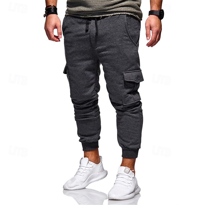 Men's Sweatpants Joggers Trousers Drawstring Elastic Waist Multi Pocket Plain Comfort Sports Outdoor Daily Fashion Casual Black Army Green Micro-elastic3