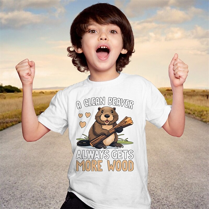 100% Cotton Kids Boys Black White Graphic Animal T shirt Tops Crew Neck Short Sleeve Casual Daily Wear Vacation Fashion Sport Print Summer2