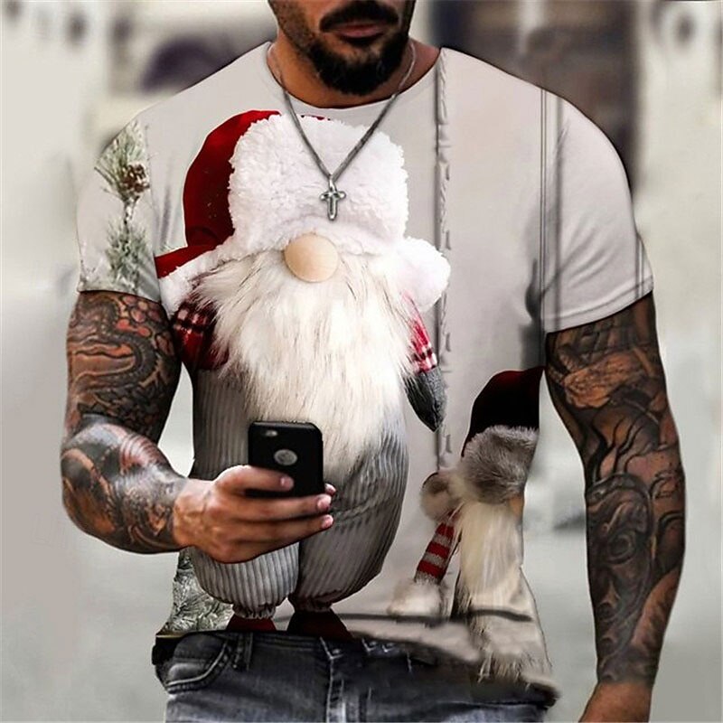 Christmas Men's Christmas tree 3D T-shirts Tee Santa Claus Snowman Graphic Prints Crew Neck Black Red Blue Gray 3D Print Outdoor Short Sleeve Print Clothing Apparel Polyester Designer Casual Merry4