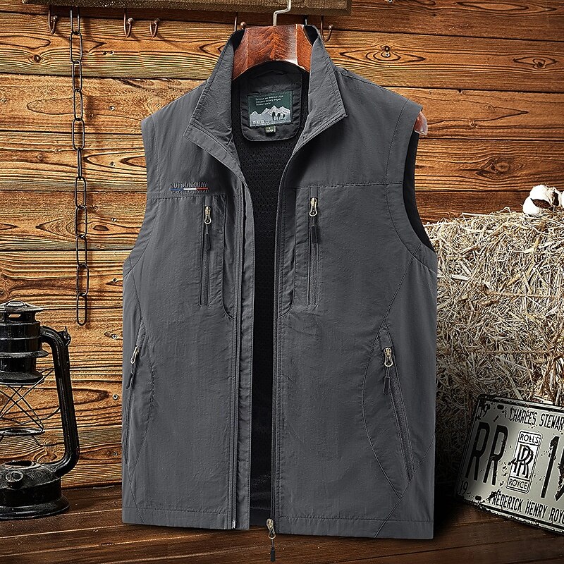 Men's Hiking Vest Sleeveless Vest Outdoor Comfortable Winter Multiple Pockets Polyester Black Army Green Red Hunting Fishing Climbing2