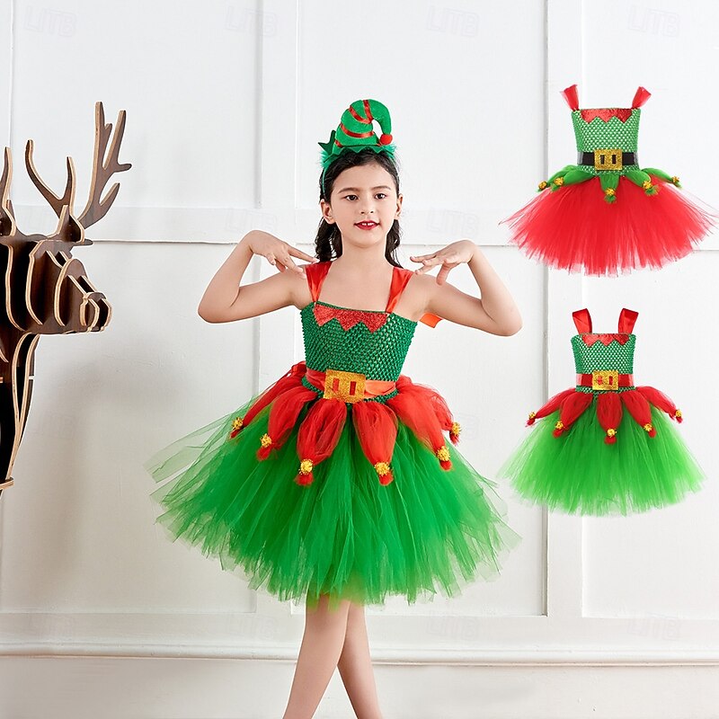 Elf Outfits Tutu Santa Suits Girls' Christmas Kid's Christmas New Year Christmas Eve Christmas Party New Year Eve Dress Headpiece Socks2