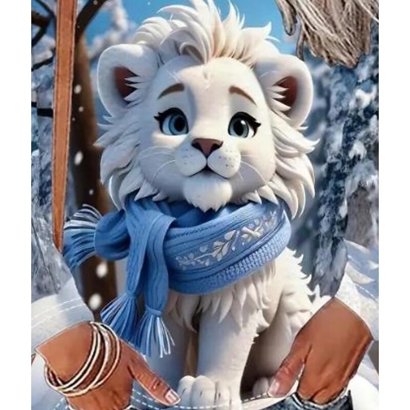 Women's T shirt Crew Neck Long Sleeve Tunic Pullover Winter Lion Cub Print Casual Tops Soft Comfortable Wear Daily Outings Blue White Gray Regular Fit3