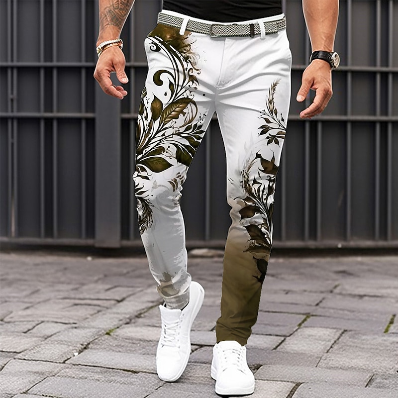Men's Plant Dress Pants Mid Waist Casual Home Dailywear Zipper Pocket Summer Spring Fall 3D Print Black Dark Red Blue4