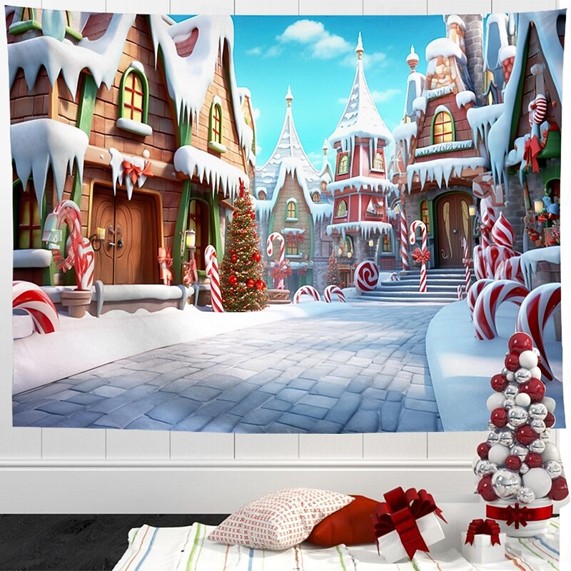 Christmas Decorations Hanging Tapestry Wall Art Xmas Candy Houses Large Tapestry Mural Decor Photograph Backdrop Blanket Curtain Home Bedroom Living Room3