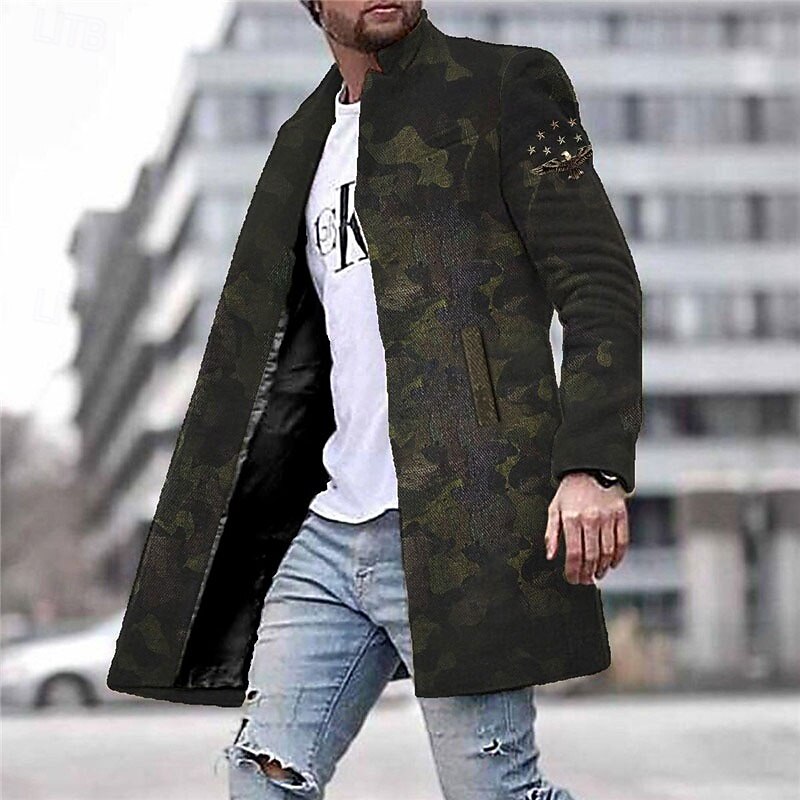 Men's Winter Coat Overcoat Coat Daily Wear Vacation With Pockets Print Front Pocket Fall & Winter Camo Streetwear Sport Turndown Regular Red Blue Purple Green Gray Jacket4