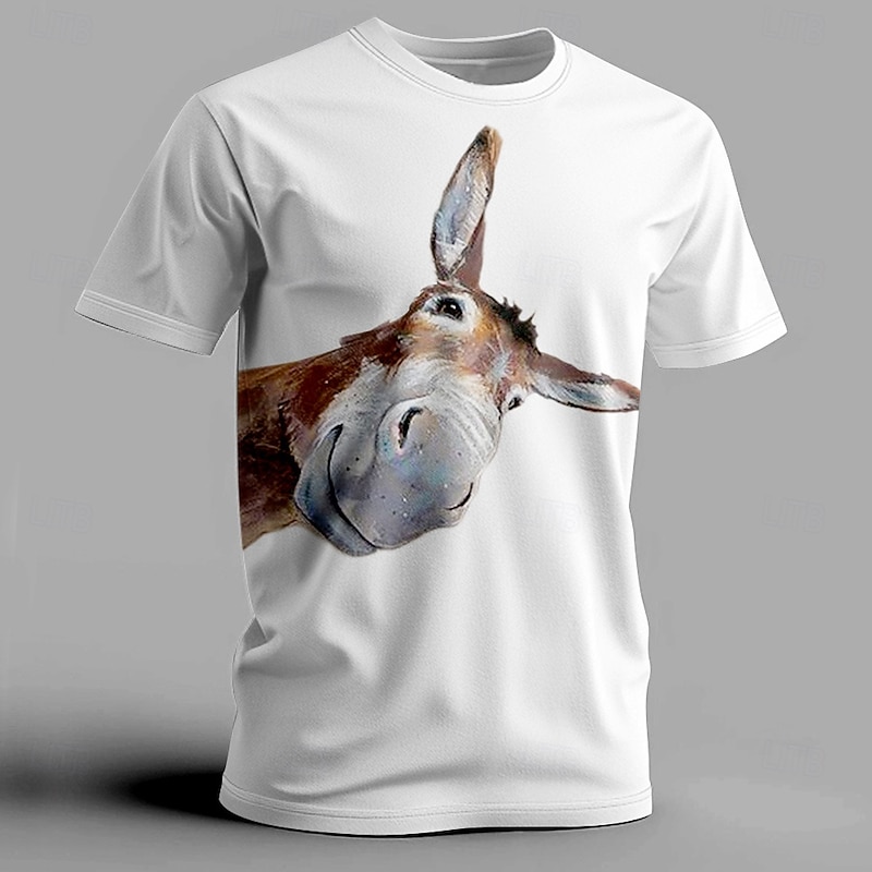 Men's Donkey T Shirt Short Sleeve T shirt 3D Print Crew Neck Shirt Fashion Athleisure Street Sports Outdoor Black White Light Brown Summer Spring Clothing Apparel S M L XL XXL XXXL4