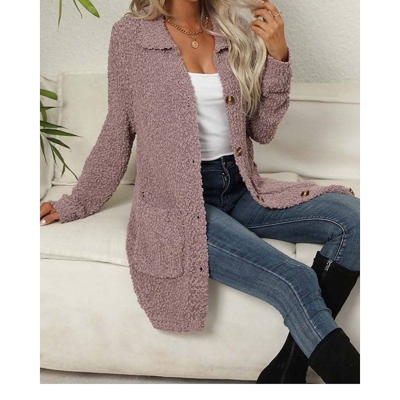 Women's Cardigan Elegant Fashion Daily Solid Color Open Front Knitted Textured Long Sleeve Long Tops Knit Work Green Dark Purple Fall Winter2