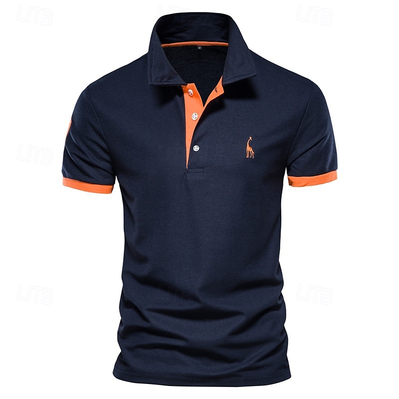 Cotton Men's Polos Giraffe Embroidery Short Sleeve Polo Shirts for Men High Quality Brand Design Polos Men Clothing
