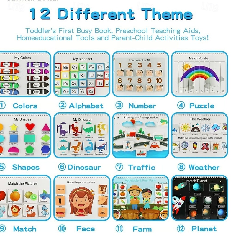 My Preschool Busy Book,Busy Book Preschool Learning Activities, Toddler Busy Book for Kids, Education Workbook Activity Binder Learning( Colored Markers Not Include)3