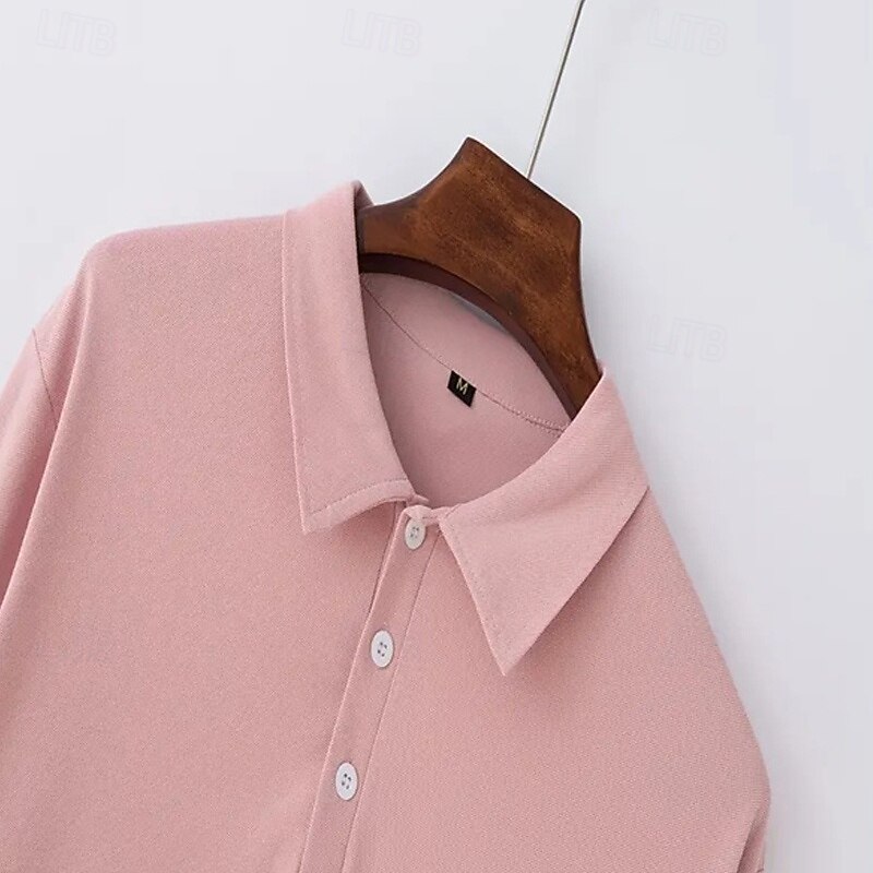 Men's Golf Shirt Golf Polo Work Casual Lapel Long Sleeve Basic Modern Plain Button Spring &  Fall Regular Fit Wine Black White Pink Navy Blue Green Golf Shirt3