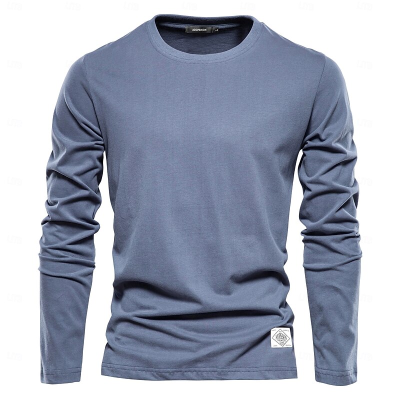 100% Cotton Long Sleeve T shirt For Men's Solid Spring Casual Crewneck T-shirts High Quality Male Tops Classic Clothes Men's T-shirts4