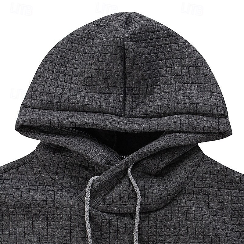 Men's Hoodie Apricot Black White Army Green Red Hooded Plain Jacquard Pocket Ribbed Textured Sports & Outdoor Daily Holiday Polyester Streetwear Basic Casual Spring &  Fall Clothing Apparel Hoodies2