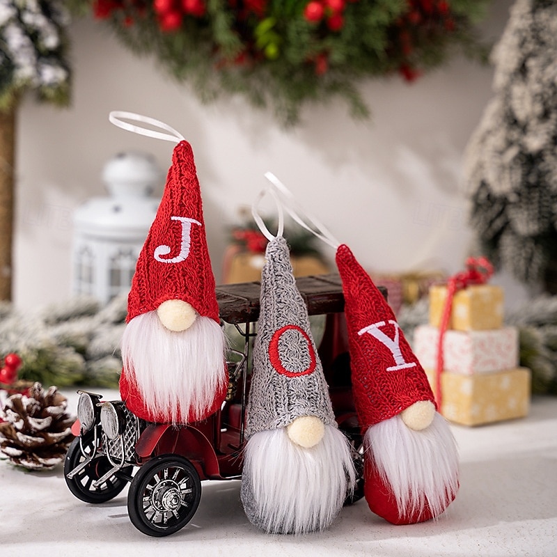Christmas Tree Plush Gnome Ornaments, Personalized DIY Letter Gnome Hanging Decorations, Faceless Santa and Knit Embroidered Doll Figurines3