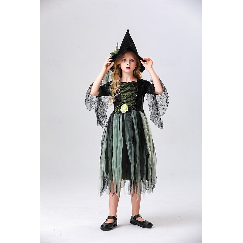 Witch Halloween Dress Cosplay Costume Walpurgis Night Cosplay Kid's Girls' Carnival Masquerade Mardi Gras Performance Party Halloween Easy Halloween Costumes Dress Up4
