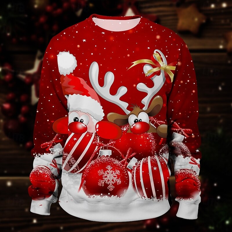 Christmas Santa Claus Reindeer Pullover Funny Christmas Sweatshirt 3D Print 3D Christmas Graphic For Couple's Men's Women's Adults' Christmas Masquerade 3D Print Party Festival2