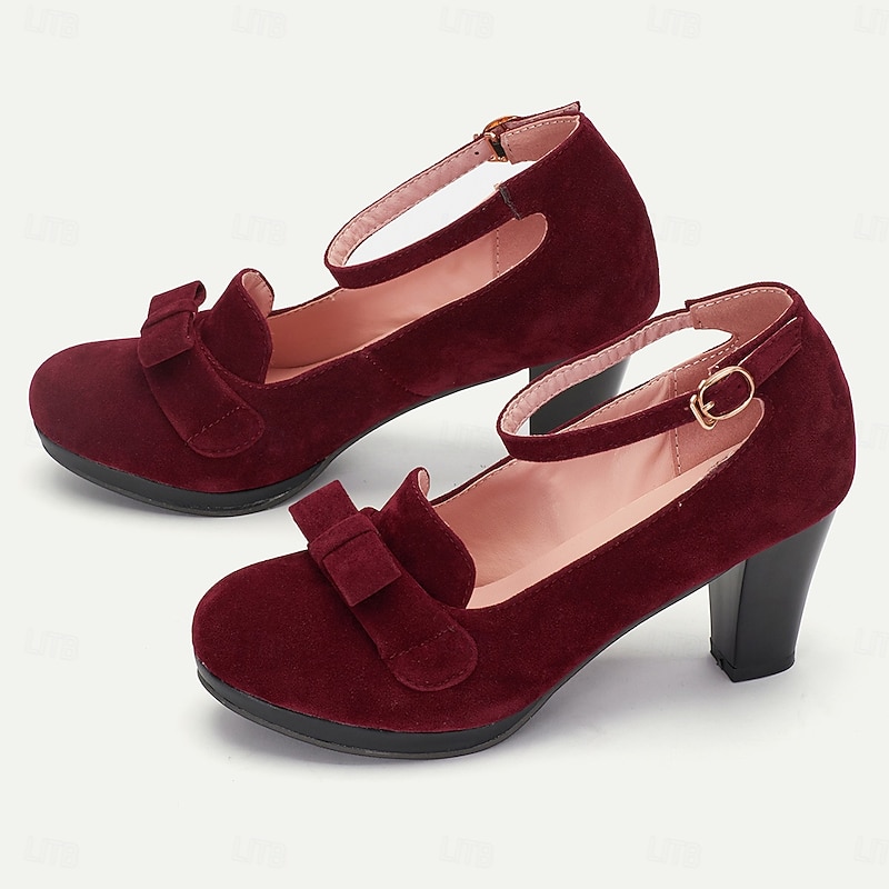 Women's Green Suede Mary Jane Heels with Bow Detail - Vintage-Inspired Platform Shoes for Special Occasions4