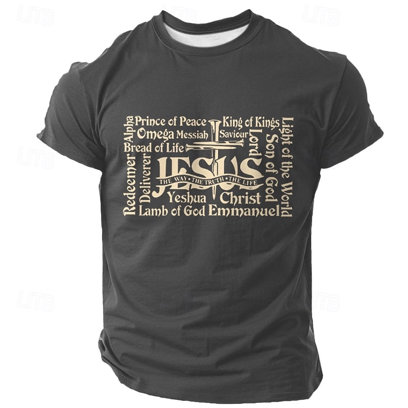 Men's Faith Christian T Shirt Short Sleeve T shirt 3D Print Crew Neck Shirt Religious Athleisure Street Sports Outdoor Black Dark Green Dark Blue Summer Spring Clothing Apparel S M L XL XXL XXXL4