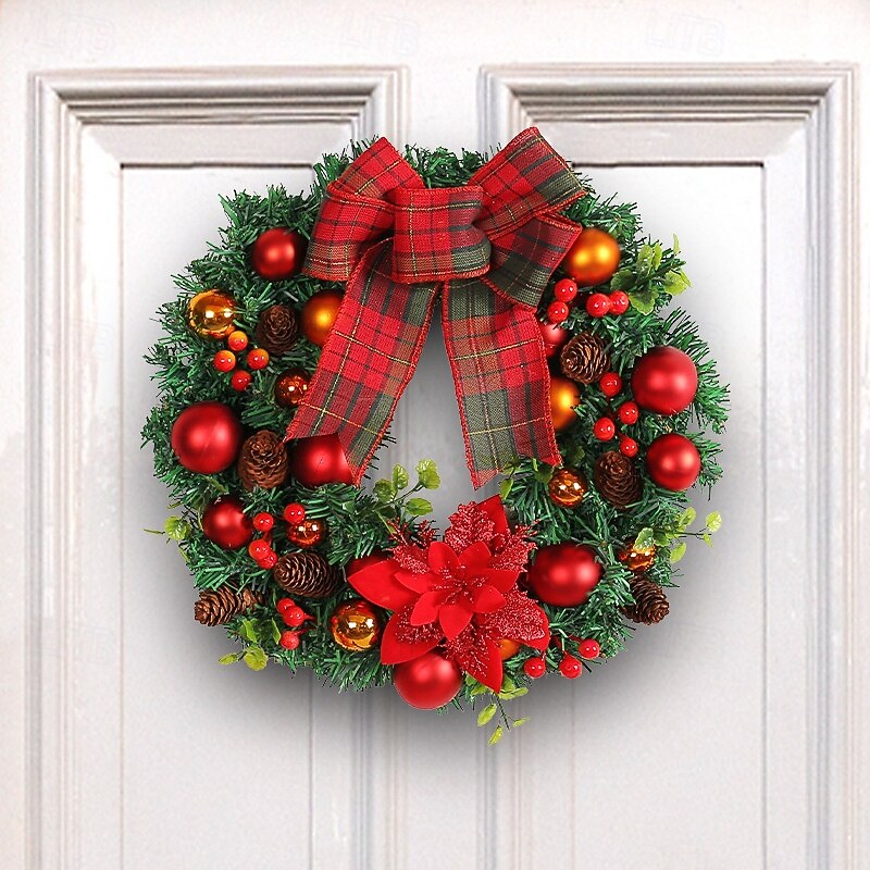 Christmas Wreath Outdoor for Front Door Winter Wreath Window Wall Decoration with Red Bow and Xmas Ornament, Ideal for Mall Window Christmas Decoration Hanging Ornament3