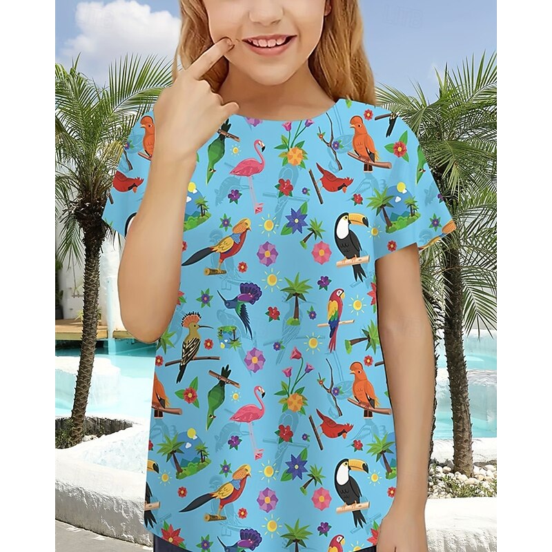 Girls' 3D Graphic Animal Bird T shirt Tee Short Sleeve Summer Spring Fashion Basic Kids 4-12 Years Crew Neck Outdoor Casual Daily Regular Fit4